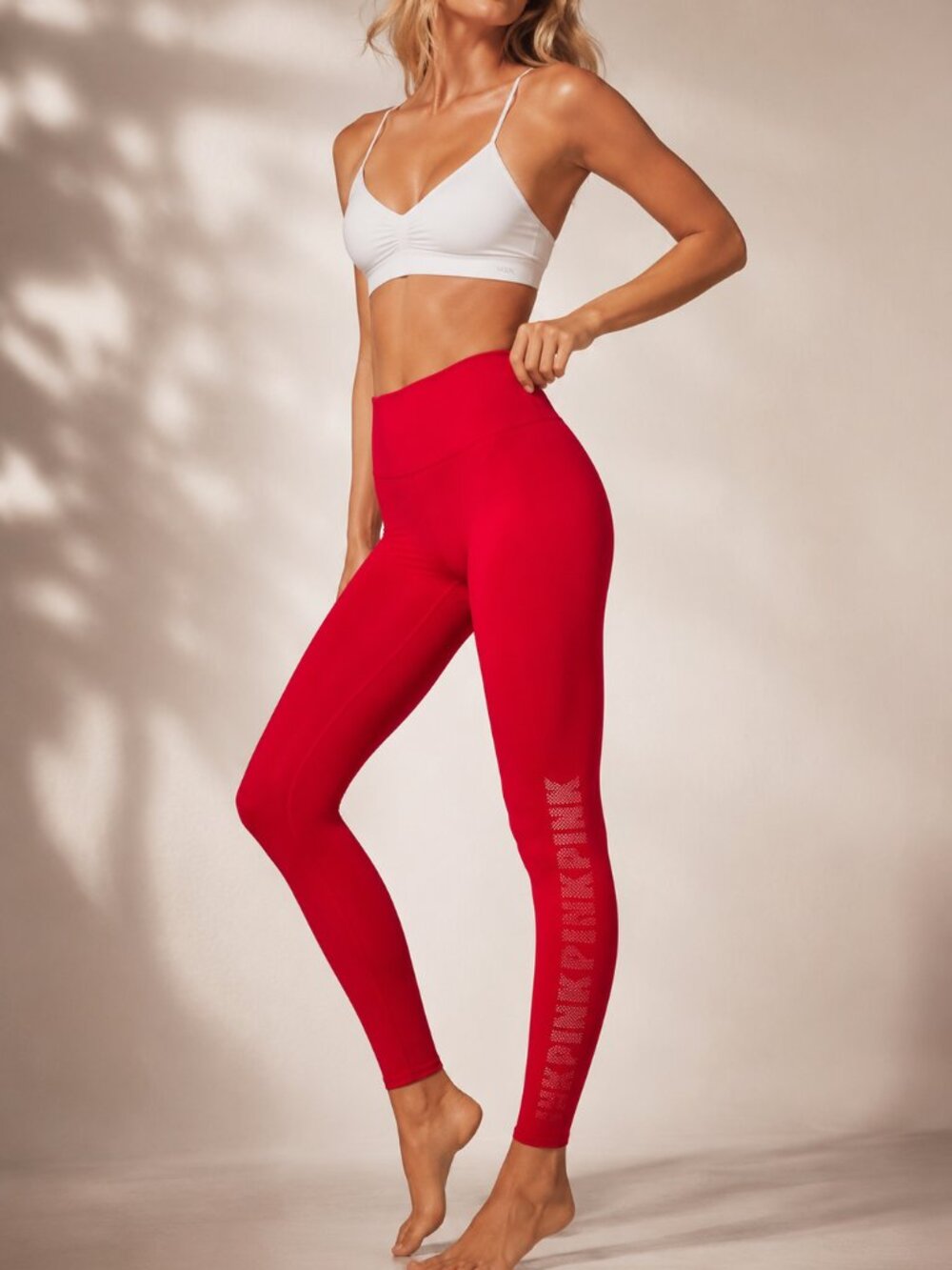 Victoria’s Secret PINK Red High Rise Logo Mesh Leggings Activewear Size M